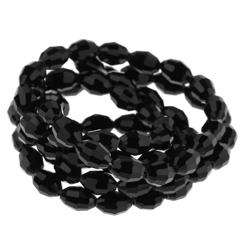 8x6mm JET BLACK Faceted Oval Glass Crystal Beads, about 72 beads,  bgl0747b