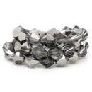 1 Strand SILVER METALLIC and GREY Faceted Bicone Glass Crystal Beads, 8x8mm  bgl0745