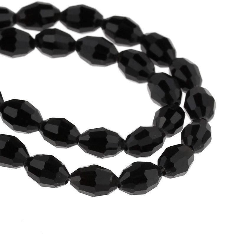 8x6mm JET BLACK Faceted Oval Glass Crystal Beads, about 72 beads,  bgl0747b