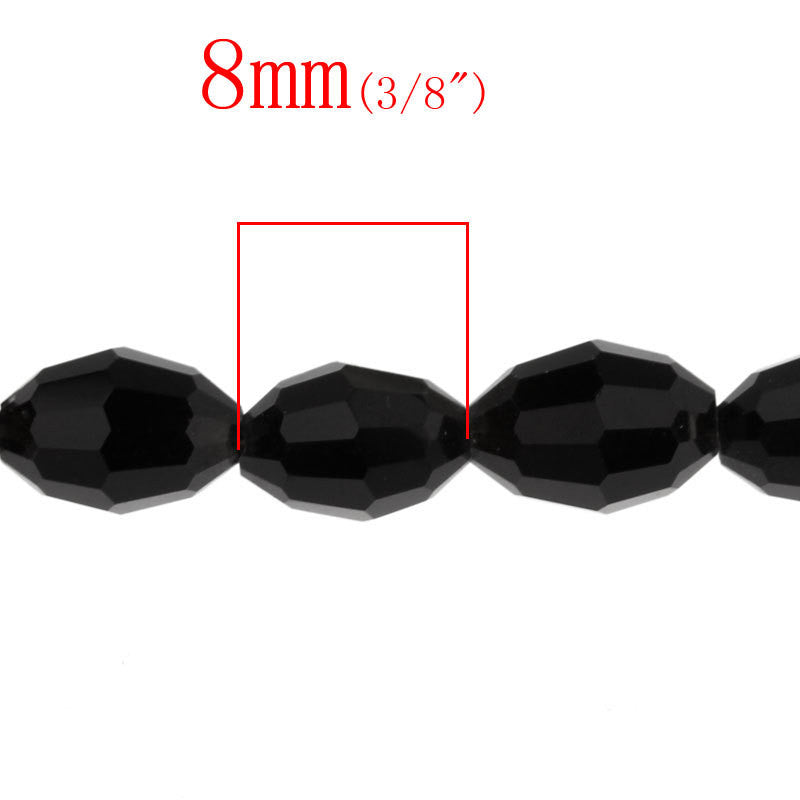 8x6mm JET BLACK Faceted Oval Glass Crystal Beads, about 72 beads,  bgl0747b