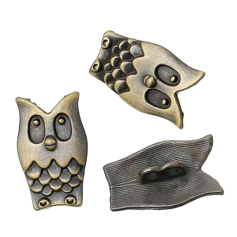 4 Antique Bronze 2-Hole OWL Metal Buttons for Jewelry Making, Scrapbooking, Sewing  but0185