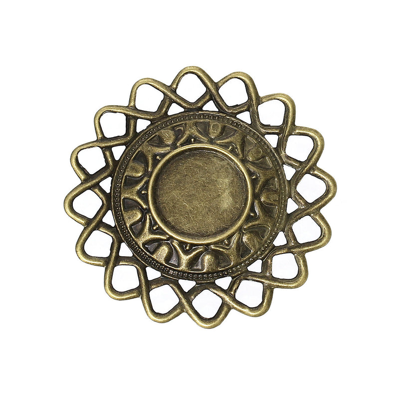 10 Antique Bronze Vintage Filigree Circle Metal Cabochon Setting Embellishment Findings (fits 16mm cabs)  fil0042