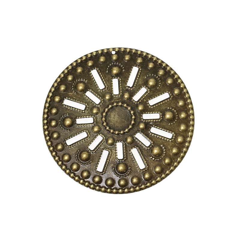 10 Large Antique Bronze Flat Filigree Circle Metal Embellishment Findings, 6cm, 2-3/8" diameter fil0043