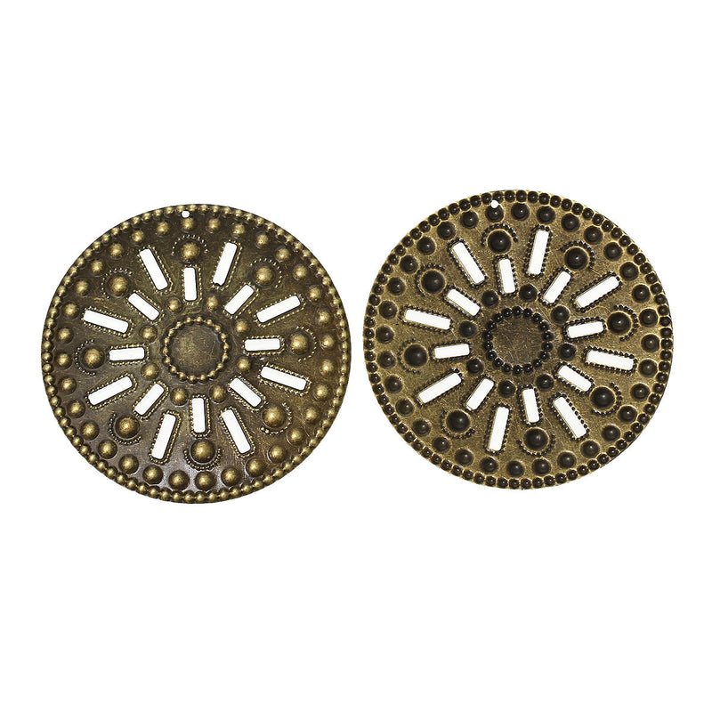 10 Large Antique Bronze Flat Filigree Circle Metal Embellishment Findings, 6cm, 2-3/8" diameter fil0043