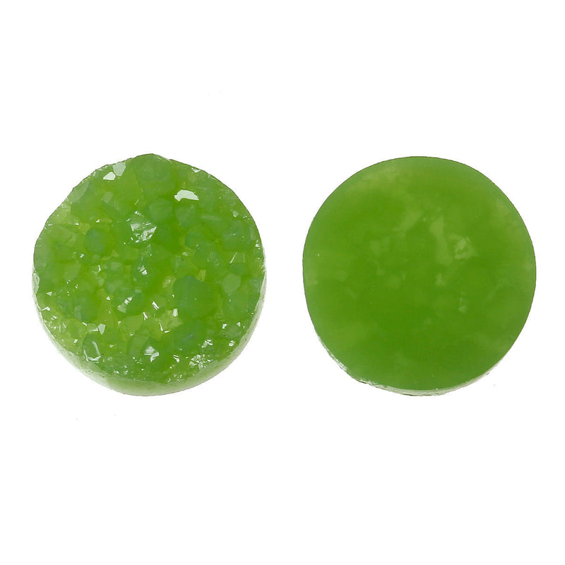 10 Round Resin Grass GREEN DRUZY CABOCHONS, 12mm  cab0217