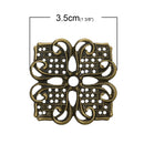 10 Antique Bronze Flat Vintage Filigree Square Metal Embellishment Findings  fil0040