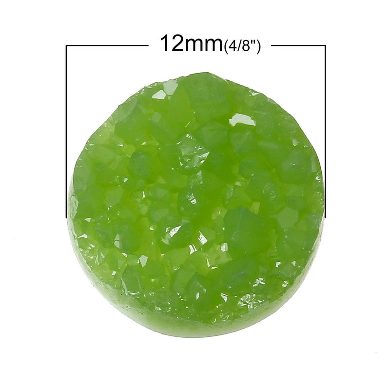10 Round Resin Grass GREEN DRUZY CABOCHONS, 12mm  cab0217