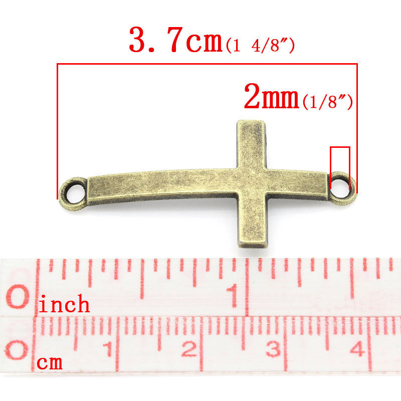 10 Antique Bronze Sideways CROSS Charm Connector Links, 37x16mm  chb0278