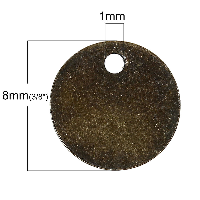 50 Thin Antique Bronze Metal CIRCLE DISC Charm Pendants, 8mm chb0279