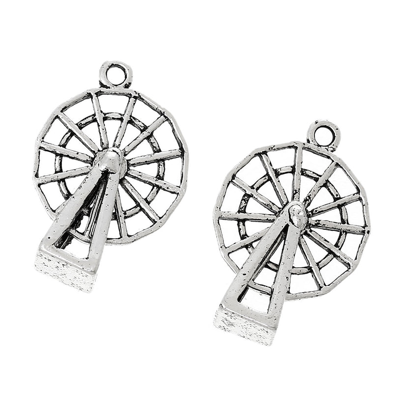 2 Moveable Antique Silver FERRIS WHEEL Charm Pendants  chs1407