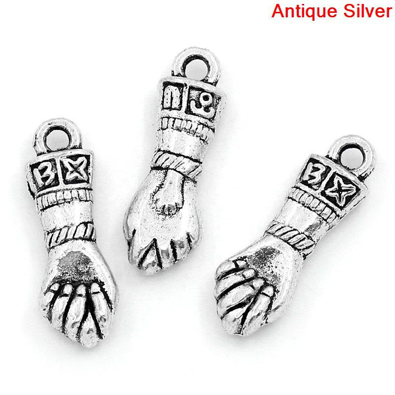 6 Antique Silver Good Luck FIGA FIST Hand Charm Pendants  chs1408