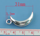 5 Large Antique Silver CRESCENT MOON Charm Pendants, 31x14mm, chs1410