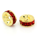 10 6mm Gold Plated RUBY RED Round Rhinestone Rondelle Beads  bme0282