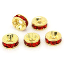 10 6mm Gold Plated RUBY RED Round Rhinestone Rondelle Beads  bme0282