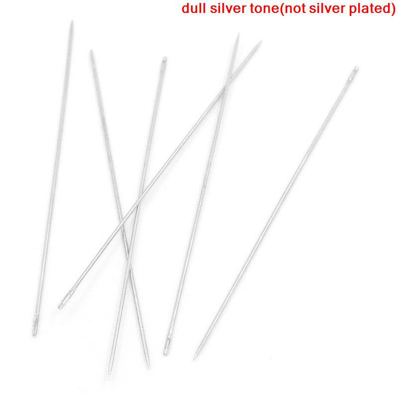 5 Silver Tone Bead Threading Needles, 75mm (3") long  tol0178