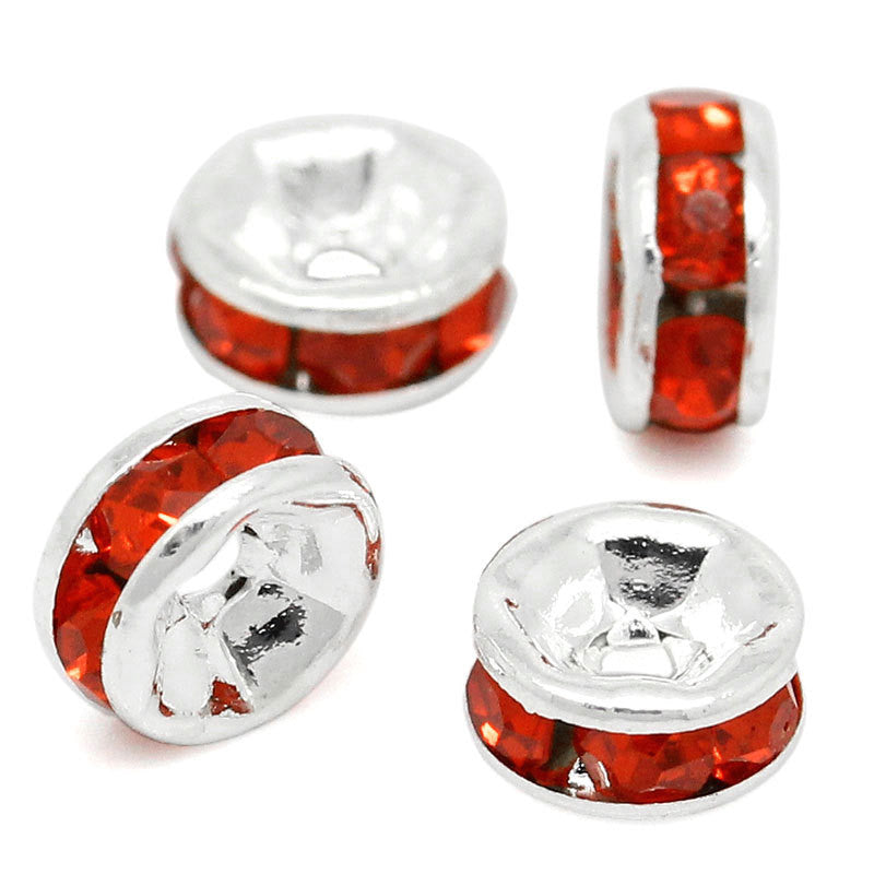 20 6mm Silver Plated RUBY RED Round Rhinestone Rondelle Beads bme0280