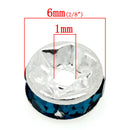 20 6mm Silver Plated PEACOCK BLUE Round Rhinestone Rondelle Beads  bme0281