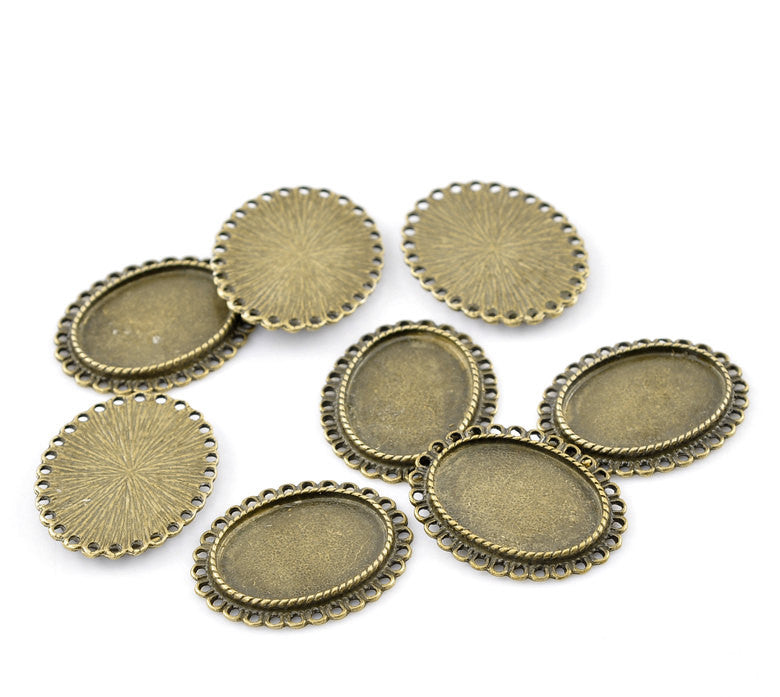 5 Antique Bronze Metal Oval Cabochon Frame Settings, 34x28mm  chb0280