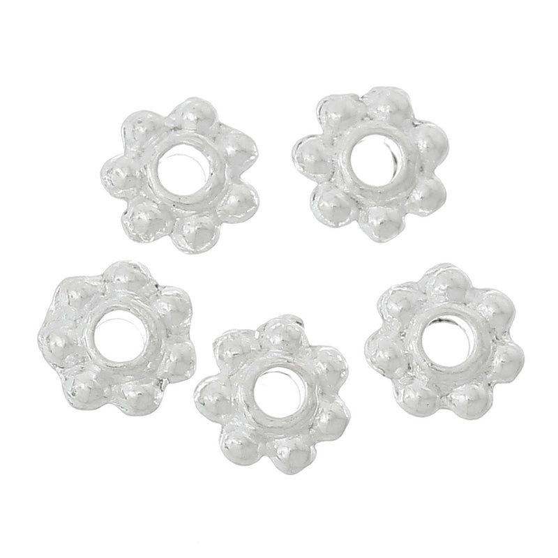 100 Bright Silver Plated DAISY Metal Spacer Beads, 4x4mm  bme0285a