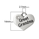 1 Antique Silver Rhinestone "Great Grandma" Heart Charm Pendant 16x14mm  chs1424a
