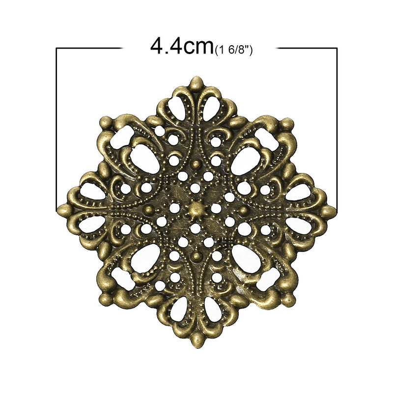 20 Antique Bronze Flat Filigree Flower Metal Embellishment Findings, 4.4cm  fil0045