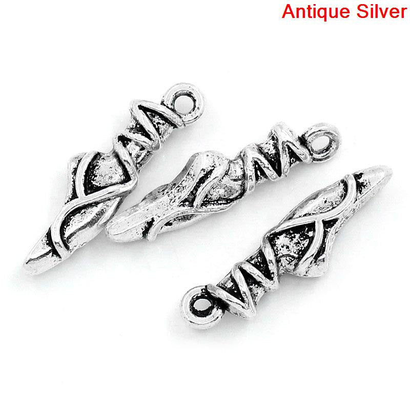10 Antique Silver 3D BALLET Shoe Charm Pendants  chs1427