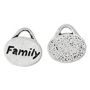 10 Antique Silver Stamped "Family" Oval Charm Pendants  chs1428