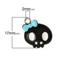 5 Cute Black with Blue Bow Resin SKULL Charm Pendants  cha0135