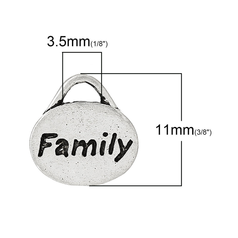 10 Antique Silver Stamped "Family" Oval Charm Pendants  chs1428