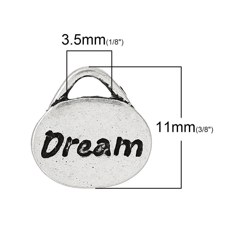 10 Antique Silver Stamped "Dream" Oval Charm Pendants  chs1431