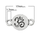 10 Antique Silver Carved OM Circle Charm Connector Links, 17x10mm  chs1433