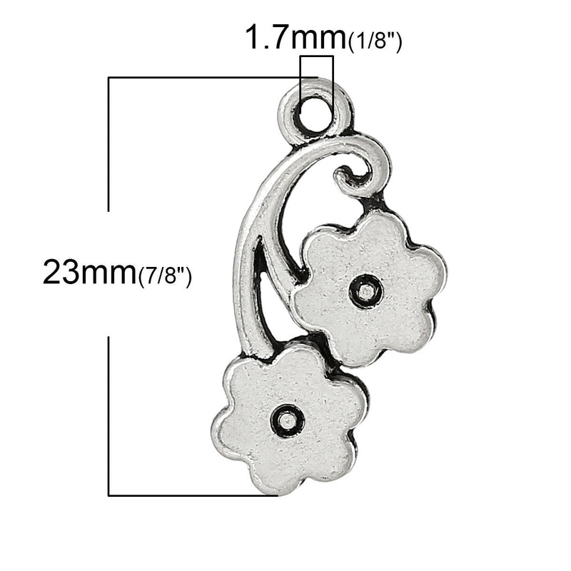 5 Antique Silver FLOWER SWIRL Charm Pendants  chs1436