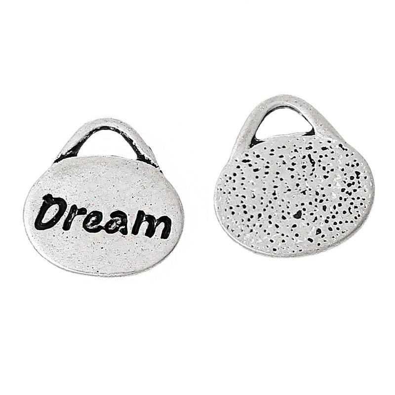 10 Antique Silver Stamped "Dream" Oval Charm Pendants  chs1431