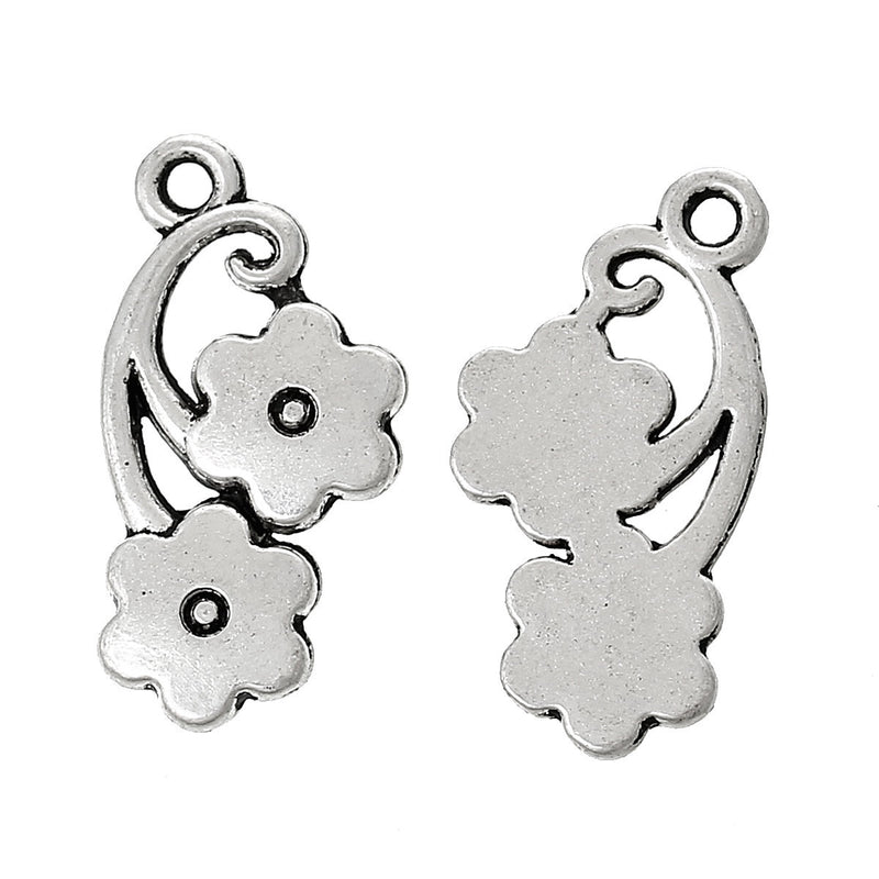 5 Antique Silver FLOWER SWIRL Charm Pendants  chs1436
