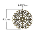 10 Antique Bronze Filigree Circle Metal Embellishment Findings, 5.2cm  fil0047