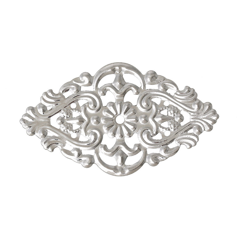 10 Silver Tone Metal Filigree Rhombus Embellishment Findings  fil0048a