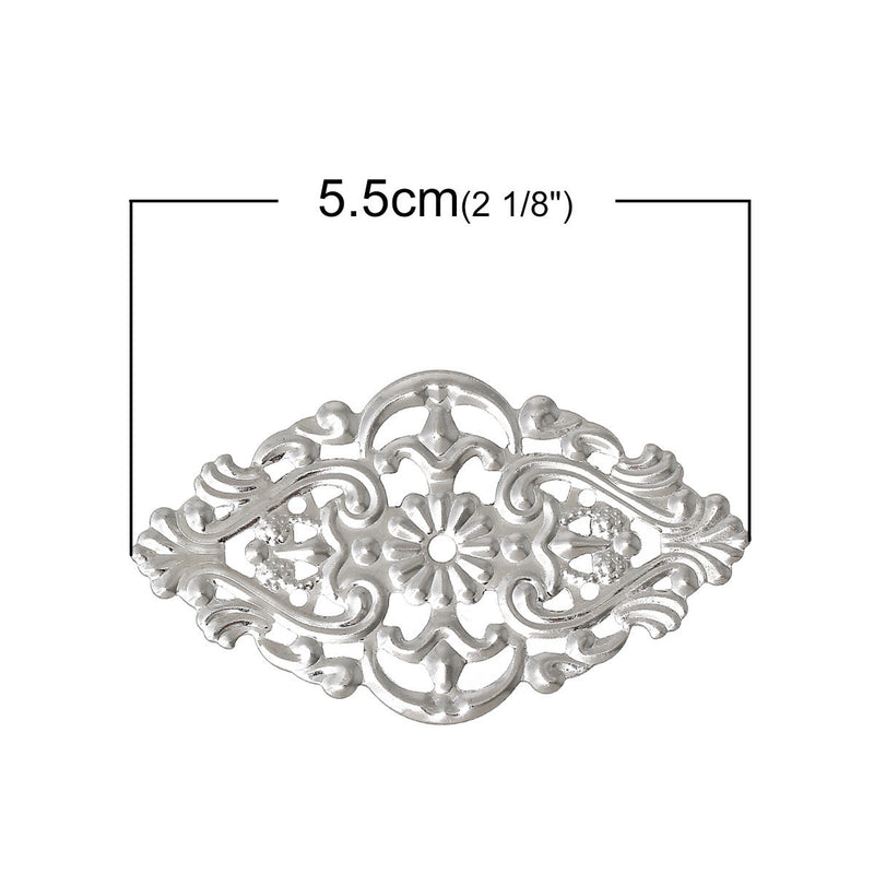 100 Silver Tone Metal Filigree Rhombus Embellishment Findings  fil0048b