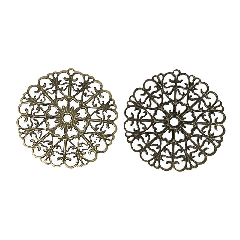 10 Antique Bronze Filigree Circle Metal Embellishment Findings, 5.2cm  fil0047