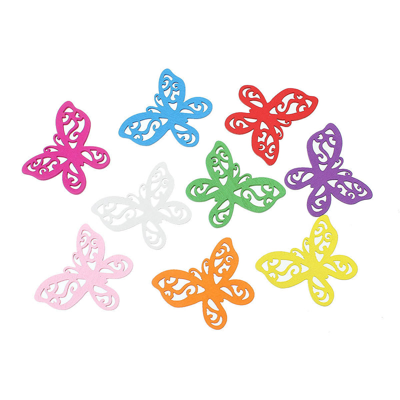 10 Painted Wood Filigree BUTTERFLY Charm Pendants, mixed colors, 1-7/8"  cho0086