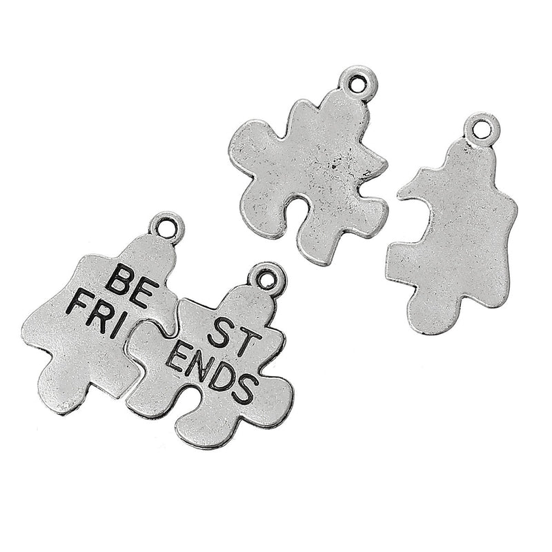 5 Sets Antique Silver "Best Friends" Puzzle Piece Charm Pendants  chs1443