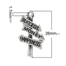 5 Antique Silver "Success, Money, Happiness" Signpost Charm Pendants chs1444