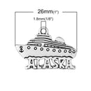 5 Antique Silver Cutout "Alaska" CRUISE SHIP Charm Pendants  chs1446