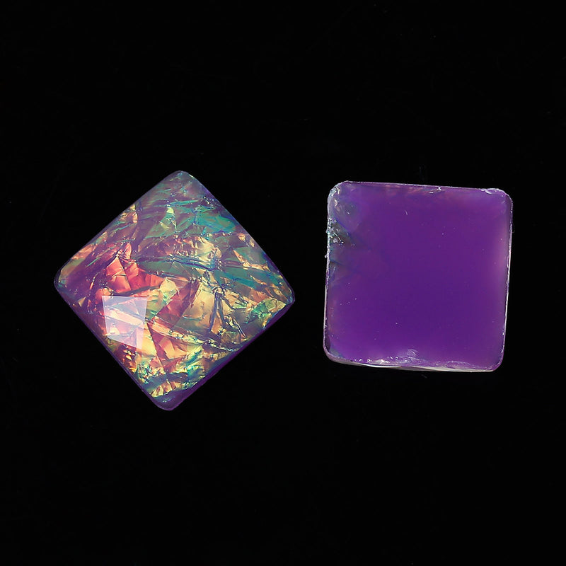 10 Resin Faceted PURPLE Foil Square Cabochons, 18x18mm  cab0221