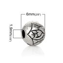 40 Antique Silver Round ROSE Pattern Metal Spacer Beads, 6mm  bme0289