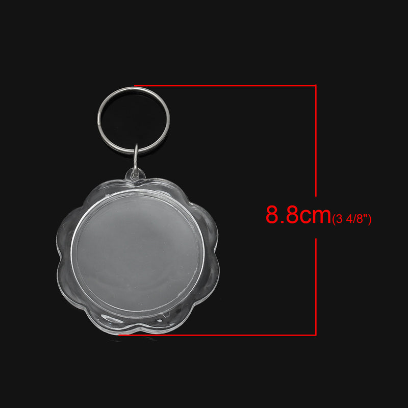 2 Large Clear Acrylic FLOWER Photo Setting Key Ring Pendants, 8.8x5.3cm  cha0138