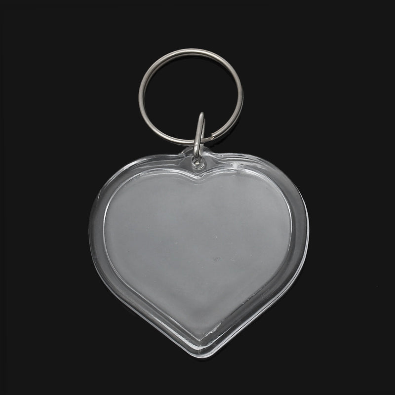 2 Large Clear Acrylic HEART Photo Setting Key Ring Pendants, 7.8x5cm  cha0139