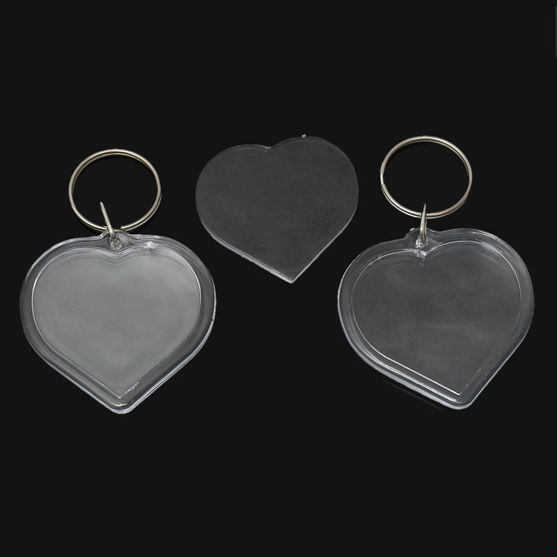 2 Large Clear Acrylic HEART Photo Setting Key Ring Pendants, 7.8x5cm  cha0139