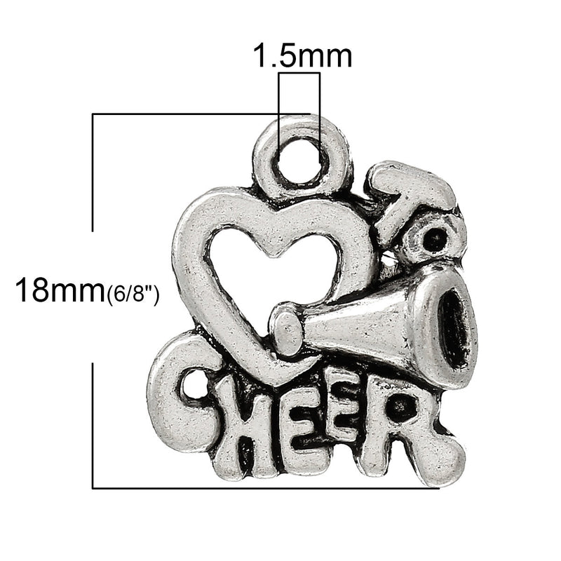 10 Antique Silver HEART "To Cheer" Message Charm Pendants  chs1455