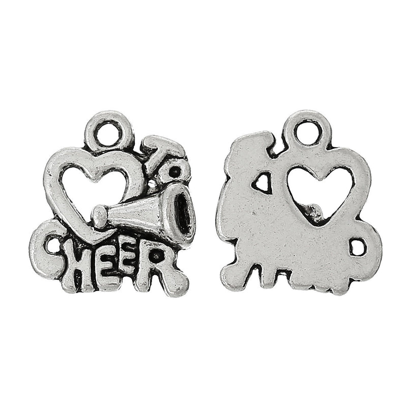 10 Antique Silver HEART "To Cheer" Message Charm Pendants  chs1455