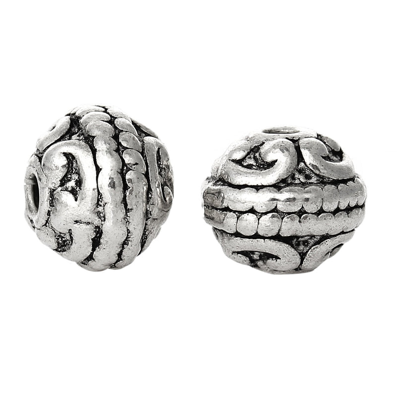 20 Antique Silver Round Carved Bali Style Metal Spacer Beads, 8mm  bme0292